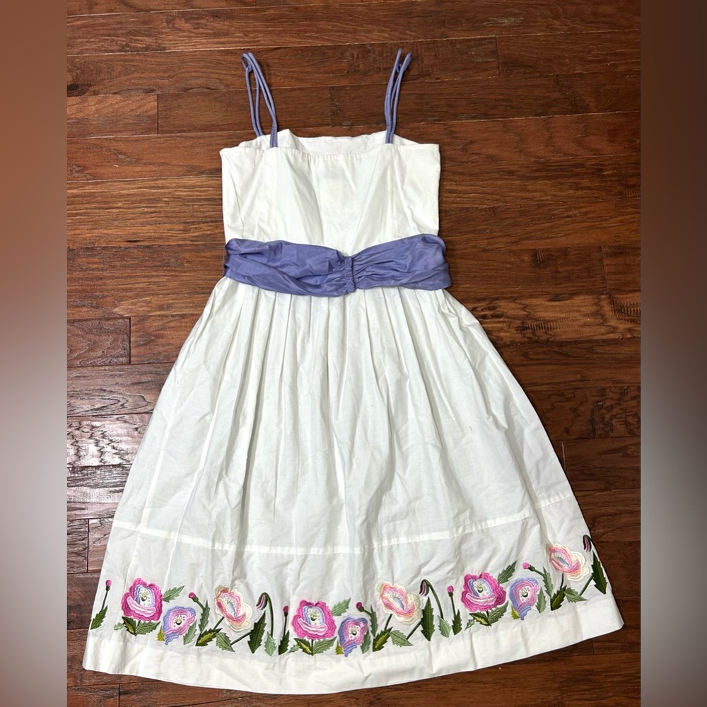 VTG Clues Midi Dress Sz 8 White Floral Embroidered Cottagecore Garden Tea‎ Party - Picture 6 of 16